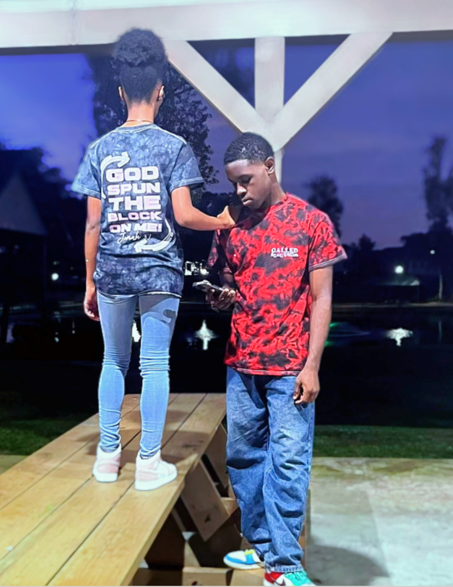 "God Spun The Block" Unisex Tee- Red|LightBlue