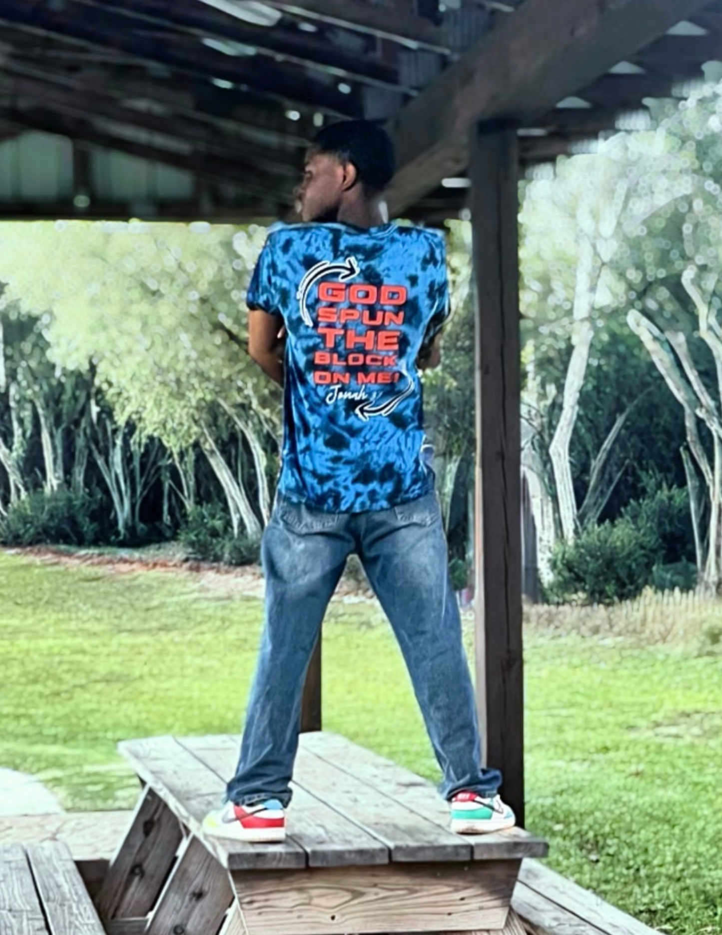 "God Spun The Block" Unisex Tee- RoyalBlue|Red