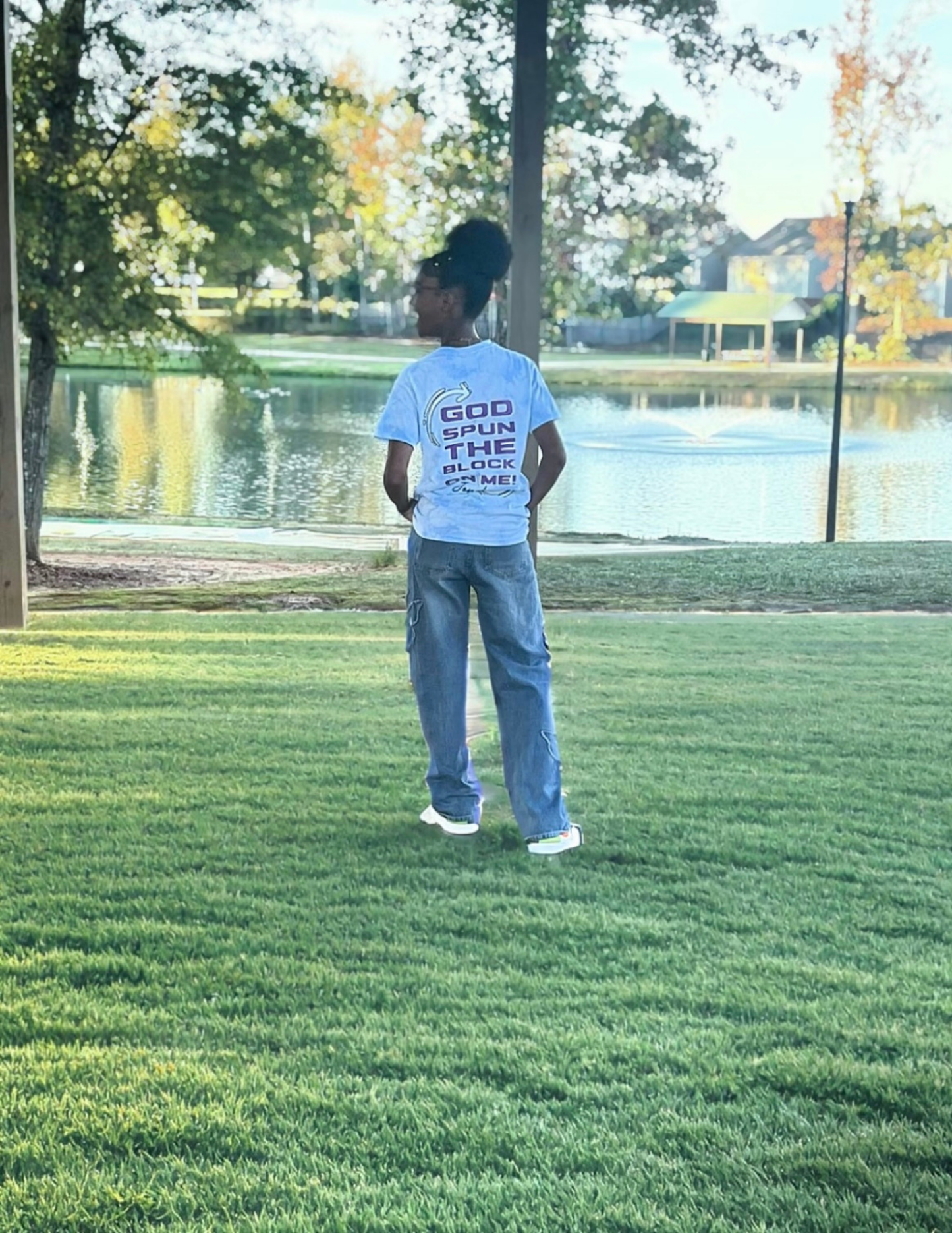 "God Spun The Block" Unisex Tee- LightBlue|Purple