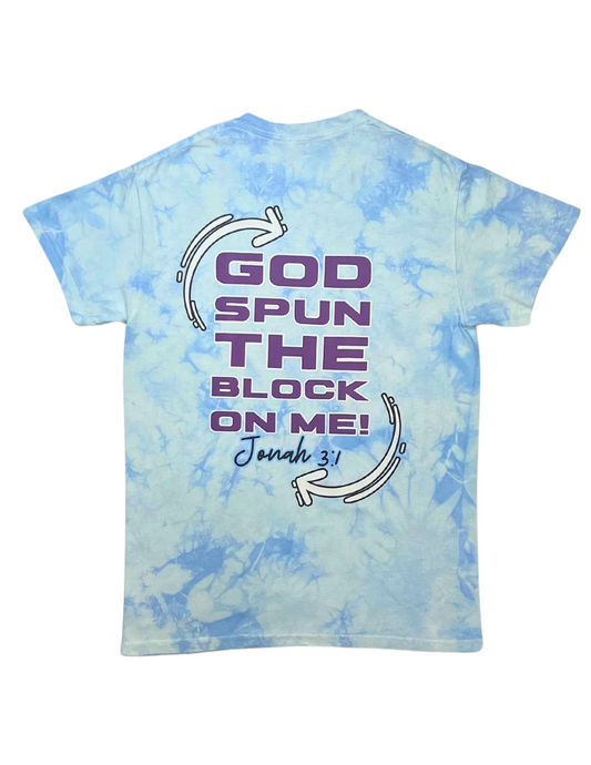 "God Spun The Block" Unisex Tee- LightBlue|Purple